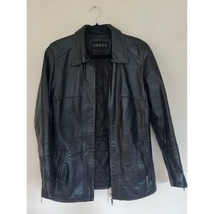 CRUZE Black Genuine Leather Quilted Lining Zip Front Jacket Size Small
